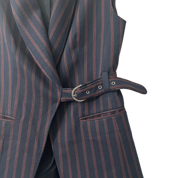 Anthropologie Navy Red Striped Side Buckle Vest Womens Size Small - Picture 5 of 8
